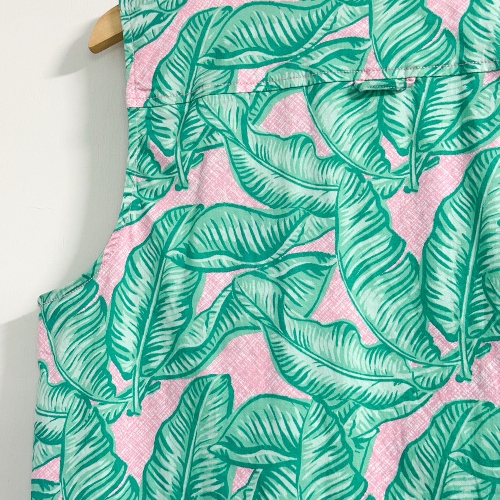 Vineyard Vines Palm Print Shirt Dress Size 14 Pink Green Sleeveless - Picture 9 of 16